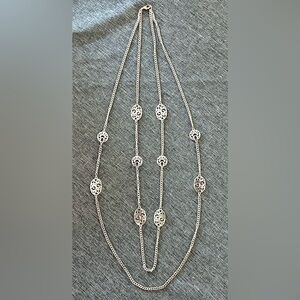 NECKLACE FASHION Double Strand Necklace with Intricate Round & Oval Shapes 34”